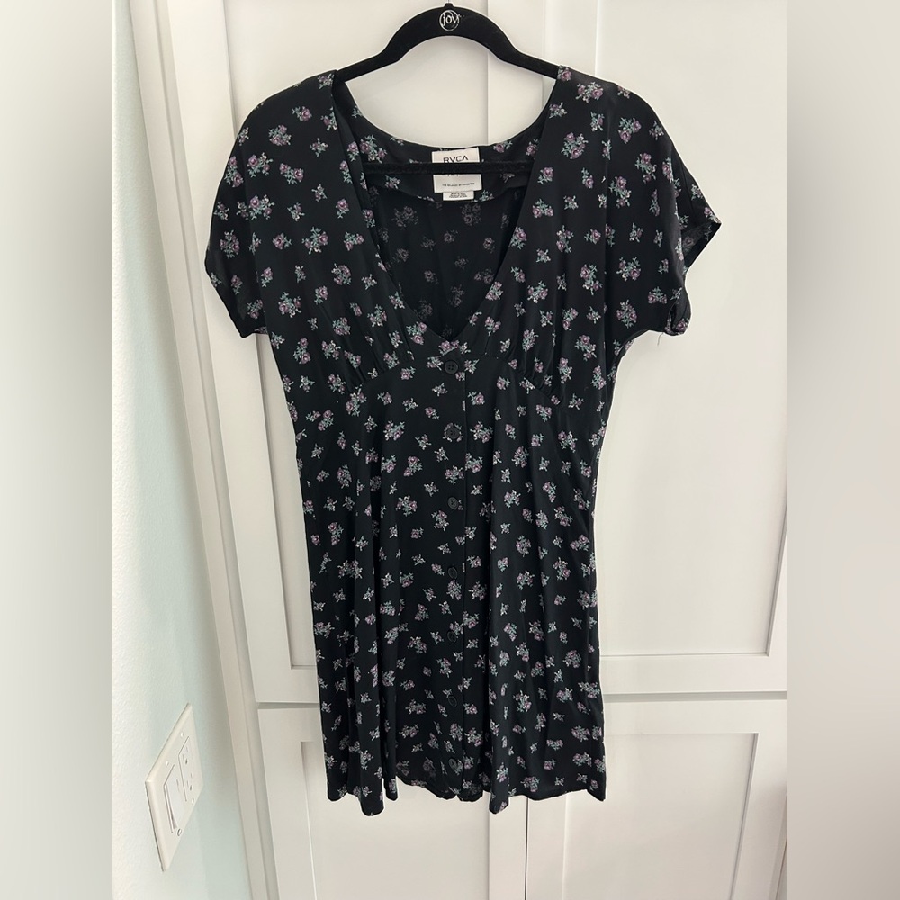 RVCA Black Dress with Purple Floral Pattern